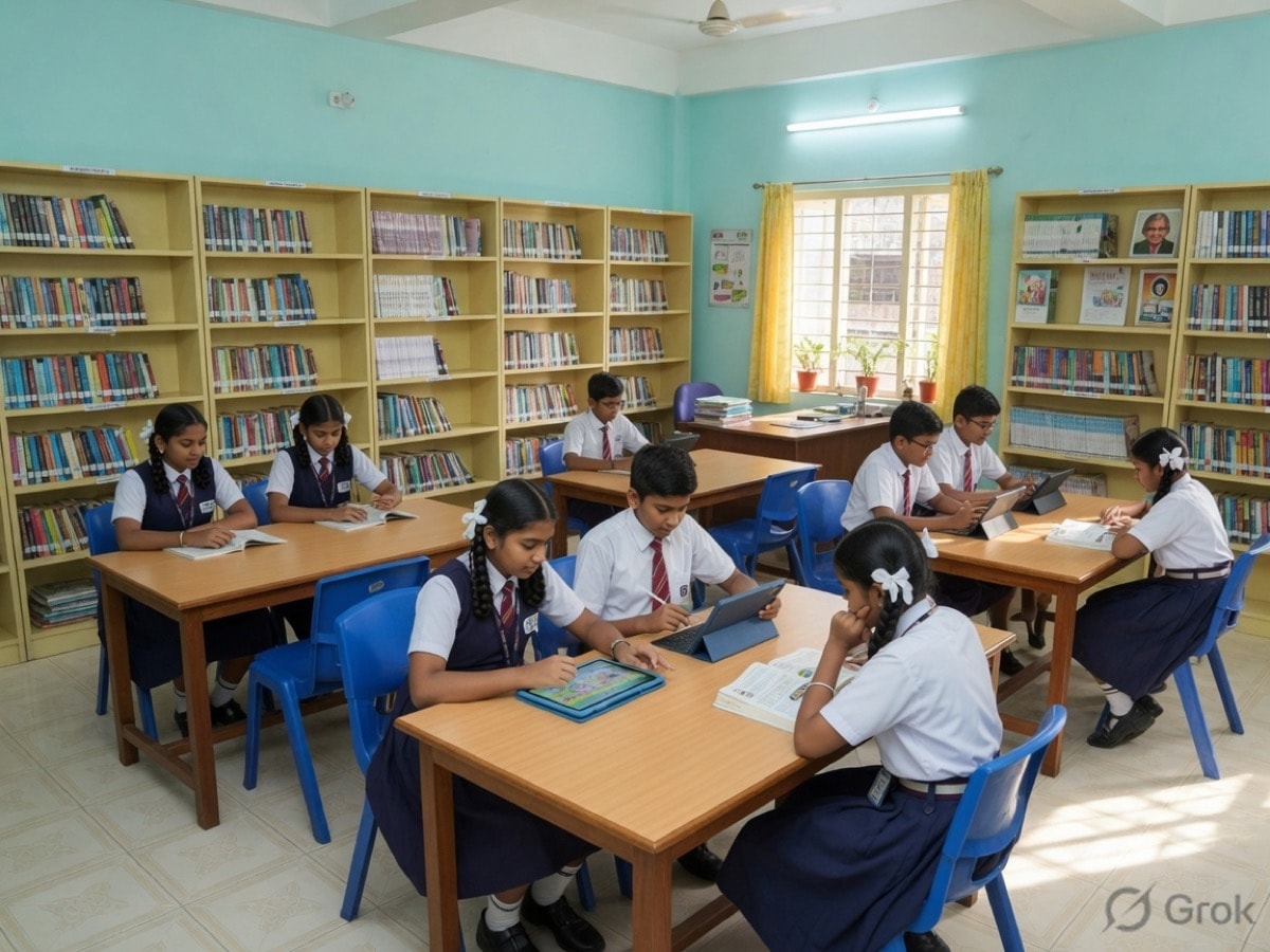 Books and tablets used together in a Union UP School classroom